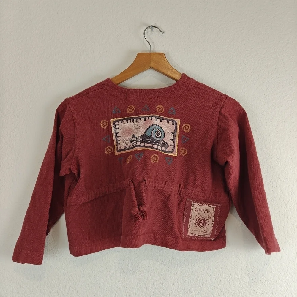 Blue Fish Vintage RARE Girls Size 1 Button Up Fish Hand Printed Jacket Snail